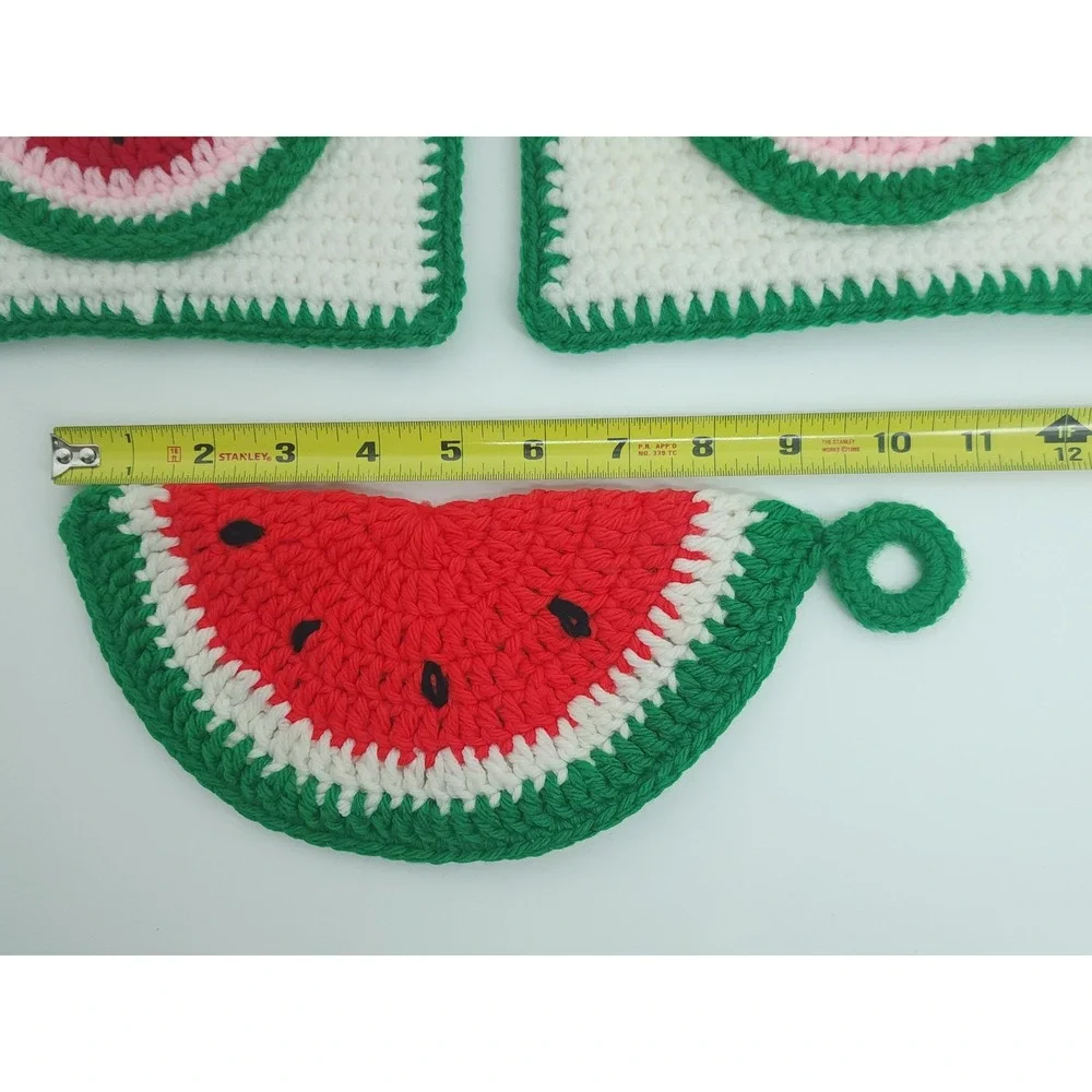 Handmade VTG Crochet Watermelon Potholder Set 3PC KITSCH RetroKitchen Decor Gift